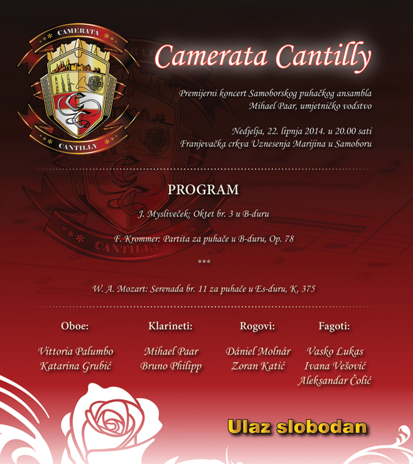 Najava premijernog koncerta Samoborskog puhakog ansambla Camerata Cantilly, pod umjetnikim vodstvom Mihaela Paara